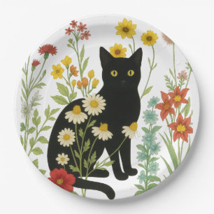 Prato De Papel Natureza Botânica – Gato Preto no Jardim de Flores
