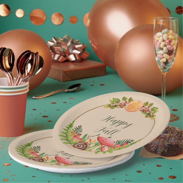 Prato De Papel Natureza de outono com texto personalizável (Múltiplo)
