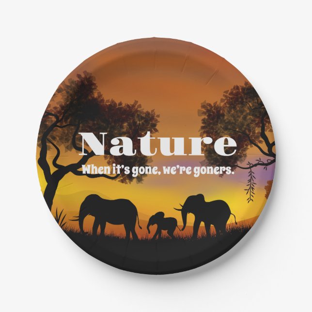 Prato De Papel Natureza e elefantes preciosos (Frente)