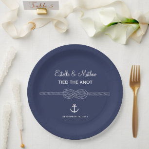 Prato De Papel Naufrágio Azul-Marinho Casamento Amarrado