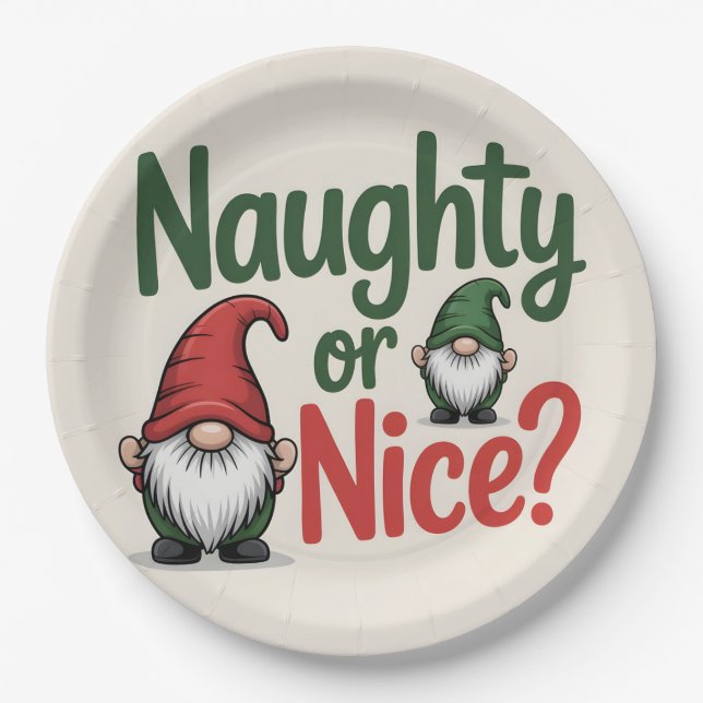 Prato De Papel Naughty or Nice Christmas Graphic: Cute Gnomes (Frente)