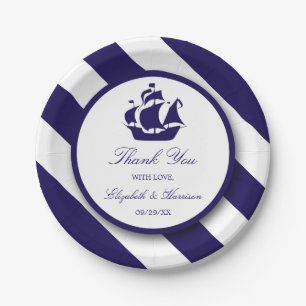 Prato De Papel Náutica Stripes & Marinho Náutico Naufrágio Azul