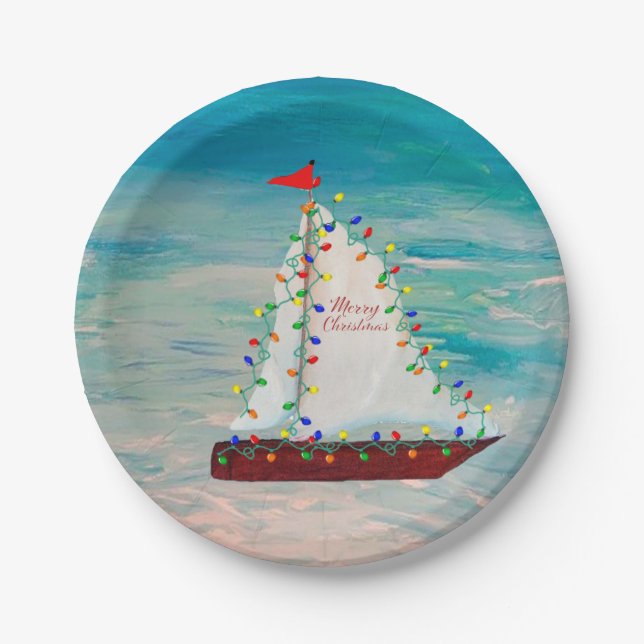 Prato De Papel Nautical Christmas Sailboats harbor parade (Frente)