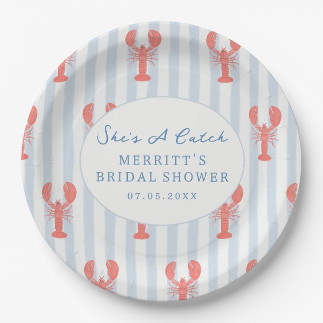 Prato De Papel Nautical Summer Lobster Bridal Shower Paper Plates (Frente)