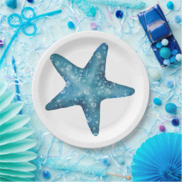 Prato De Papel Nautical Watercolor Blue Starfish