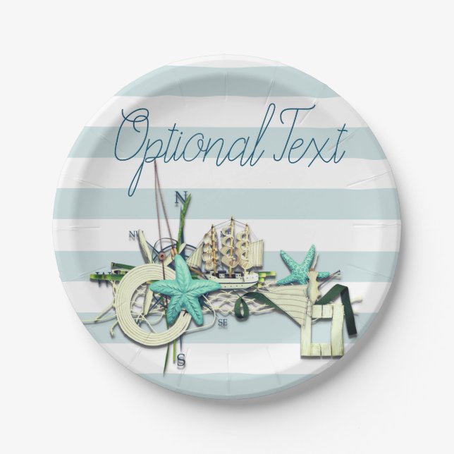 Prato De Papel Náutico, rede de pesca e navio alto (Frente)