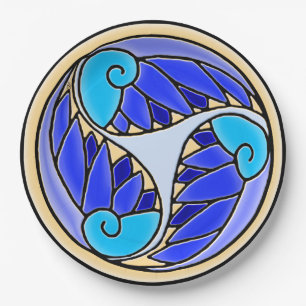 Prato De Papel Nautilus e Folhas de Palma - 3 Blues, Amarelo, Pre