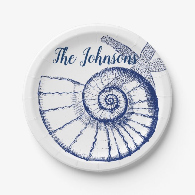 Prato De Papel Nautilus Seashell e Starfish Marine Life Personali (Frente)