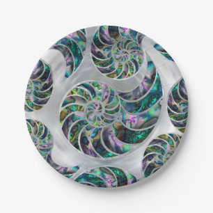 Prato De Papel Nautilus Shell Abalone e Pearl