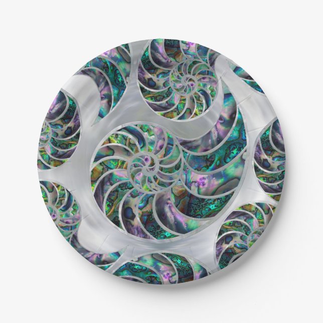Prato De Papel Nautilus Shell Abalone e Pearl (Frente)