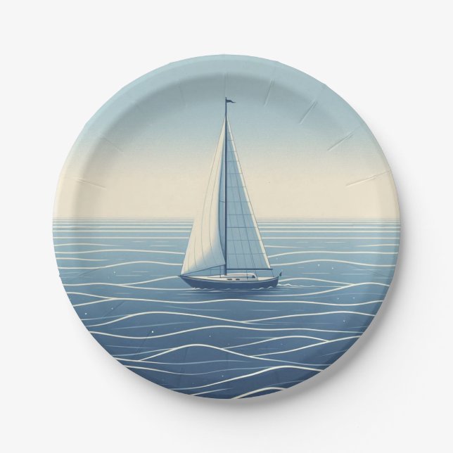 Prato De Papel Navio de vela no alto mar (Frente)