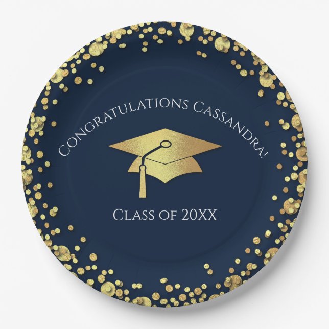 Prato De Papel Navy Blue and Gold Graduation (Frente)