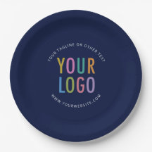 Navy Blue Paper Plates Custom Business Logo Bulk
