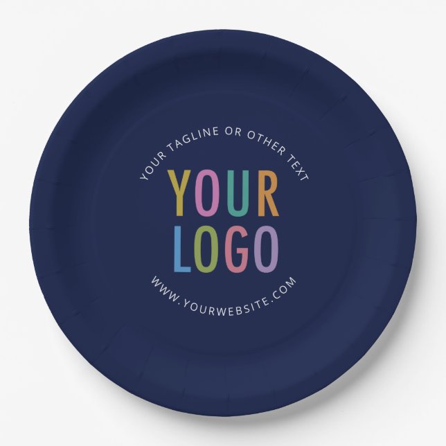 Prato De Papel Navy Blue Paper Plates Custom Business Logo Bulk (Frente)