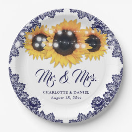 Prato De Papel Navy Blue Sunflower Floral Lace Wedding