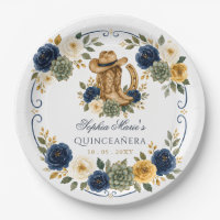 Navy Dourado Cavalo Ocidental Floral Charra Quince