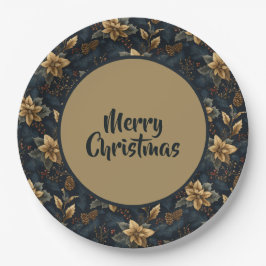 Prato De Papel Navy Gold Holly Medallion Pattern