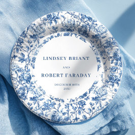 Prato De Papel Navy Roses Vintage Wedding Paper Plates