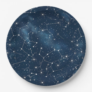Prato De Papel Nebulosa de Estrelas Cósmicas Azul Teal Mística