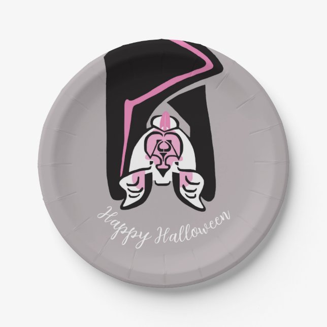 Prato De Papel Negra Gráfica BAT - Feliz Dia das Bruxas - Festa (Frente)