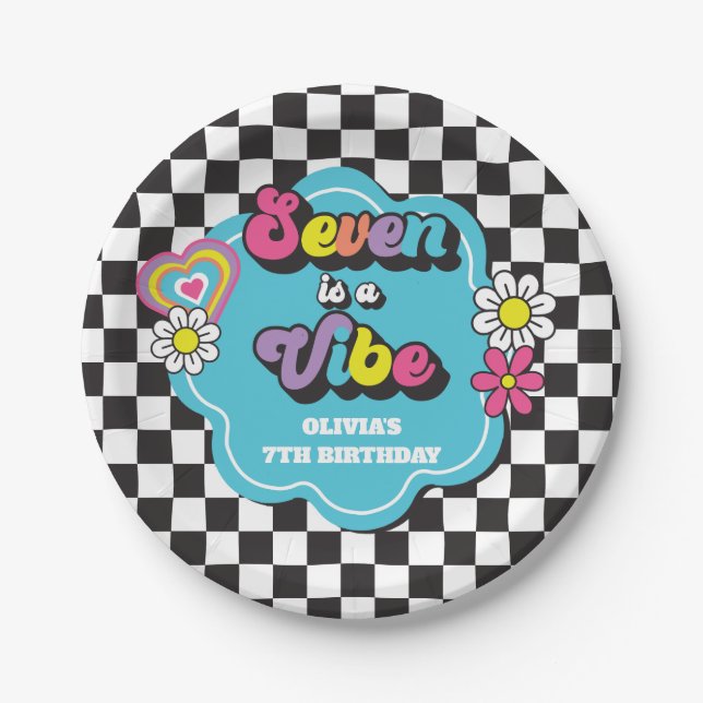 Prato De Papel Neon 90s Retro Seven é um Aniversário de 7 Vibe (Frente)