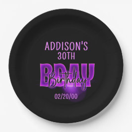 Prato De Papel Neon Birthday rosa