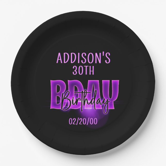 Prato De Papel Neon Birthday rosa (Frente)