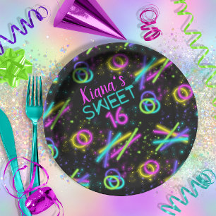 Prato De Papel Neon Glow Stick Sweet 16 Name ID760