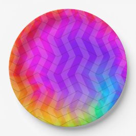 Prato De Papel Neon Herringbone Trippy Hippie Rainbow