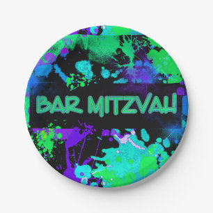Prato De Papel Neon, Paint Splatter, Bar Mitzvah