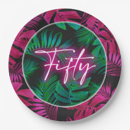Prato De Papel Neon Pink Tropical 50th Birthday