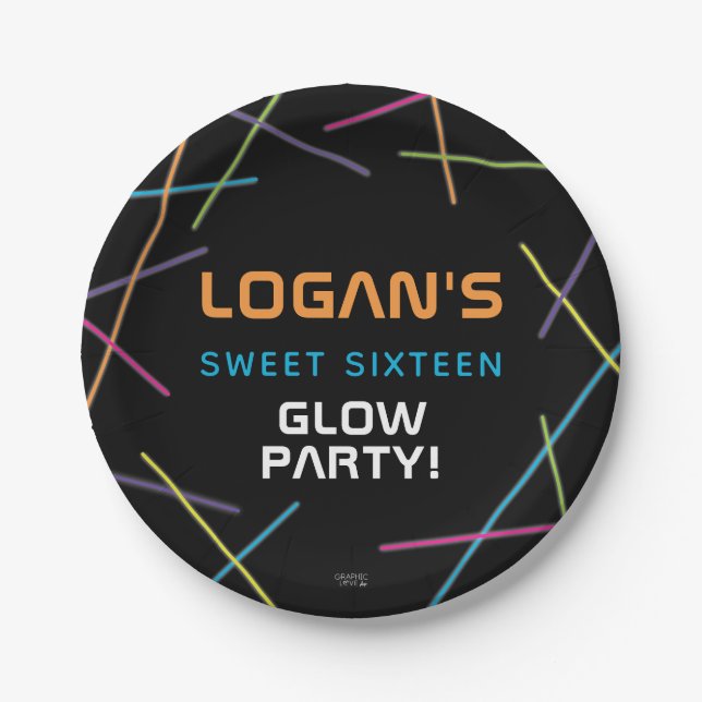 Prato De Papel Neon Sweet 16 Birthday Glow Party (Frente)
