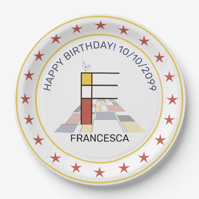 Prato De Papel Neoplasticismo Arte Monograma Elegante. Letra F (Frente)