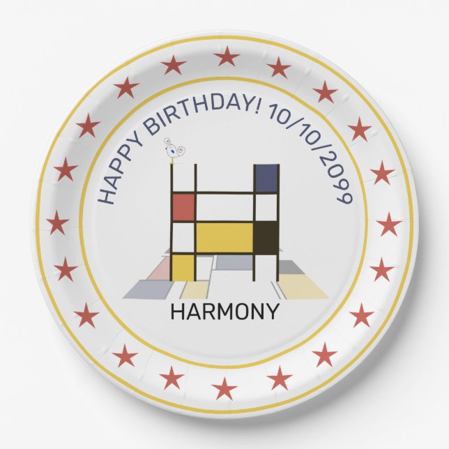 Prato De Papel Neoplasticismo Arte Monograma Elegante. Letra H (Frente)