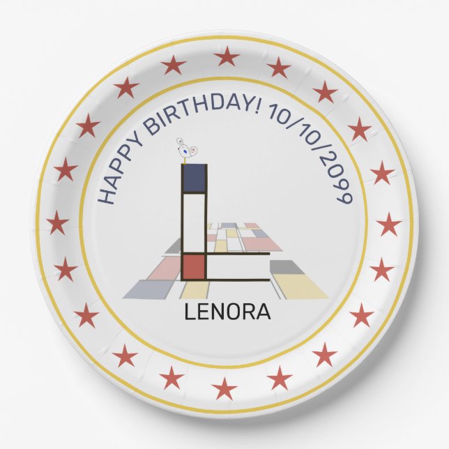 Prato De Papel Neoplasticismo Arte Monograma Elegante. Letra L (Frente)