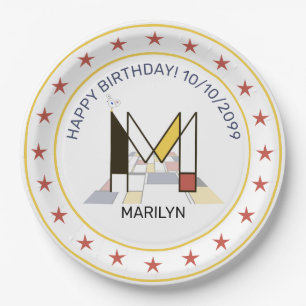 Prato De Papel Neoplasticismo Arte Monograma Elegante. Letra M