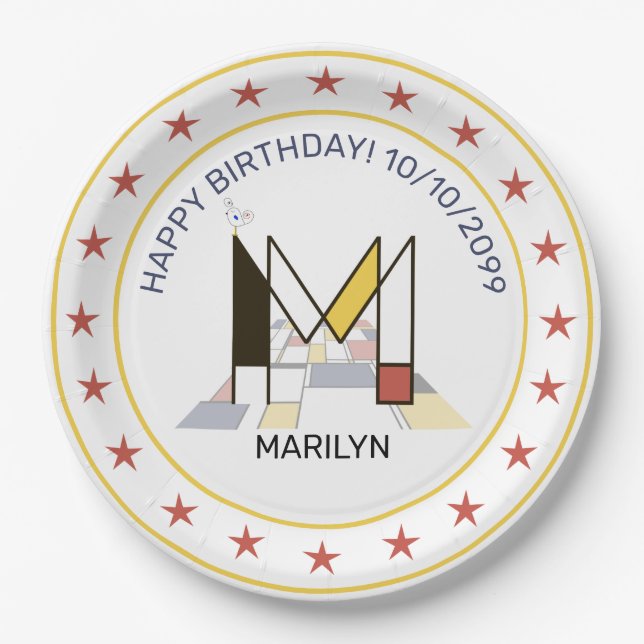 Prato De Papel Neoplasticismo Arte Monograma Elegante. Letra M (Frente)