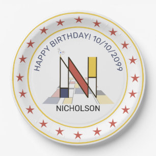 Prato De Papel Neoplasticismo Arte Monograma Elegante. Letra N