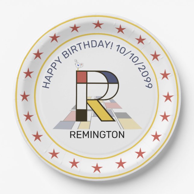 Prato De Papel Neoplasticismo Arte Monograma Elegante. Letra R (Frente)