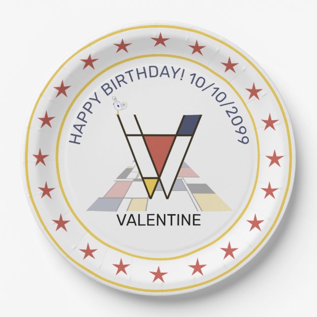 Prato De Papel Neoplasticismo Arte Monograma Elegante. Letra V (Frente)