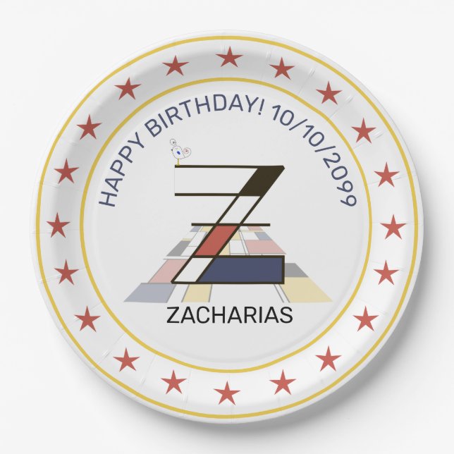 Prato De Papel Neoplasticismo Arte Monograma Elegante. Letra Z (Frente)