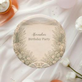 Prato De Papel Neutral Desert Floral Birthday
