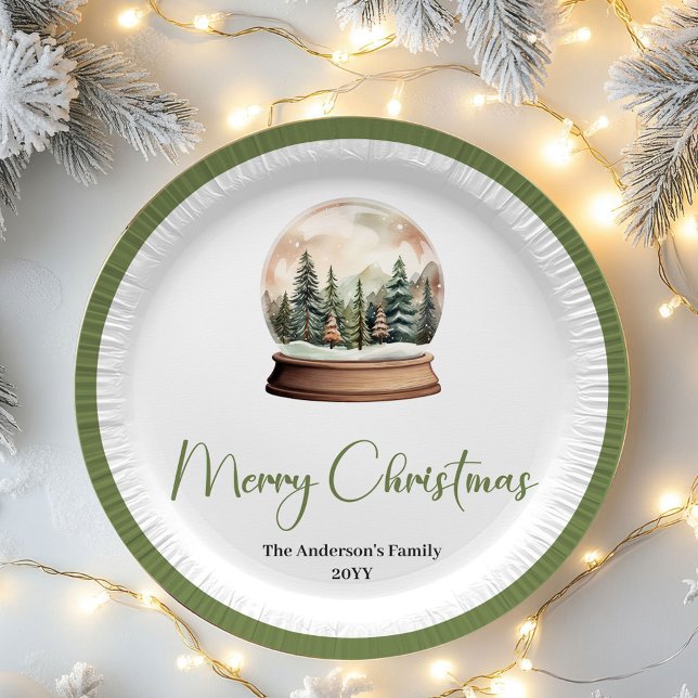 Prato De Papel Neutral Pastel Christmas Family Name Holiday Plate (Neutral Pastel Christmas Family Name Holiday Plates)