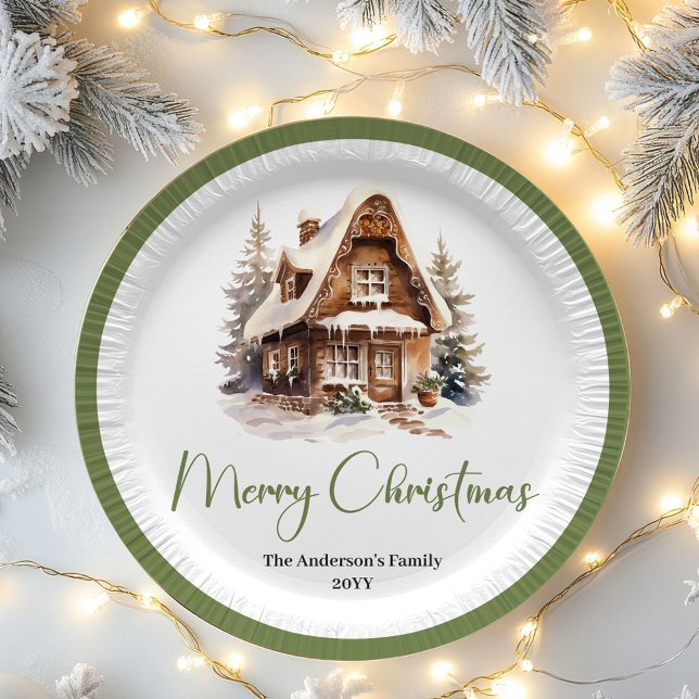 Prato De Papel Neutral Pastel Christmas Personalized Family Plate (Neutral Pastel Christmas Personalized Family Plates)