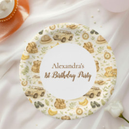 Prato De Papel Neutral Safari Animals Wild One First Birthday