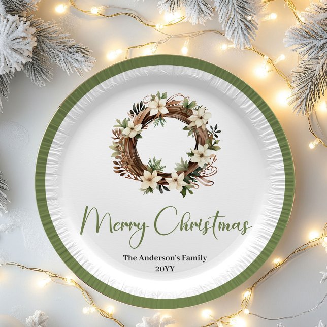 Prato De Papel Neutral Soft Christmas Custom Family Party Plates (Neutral Soft Christmas Custom Family Party Plates)