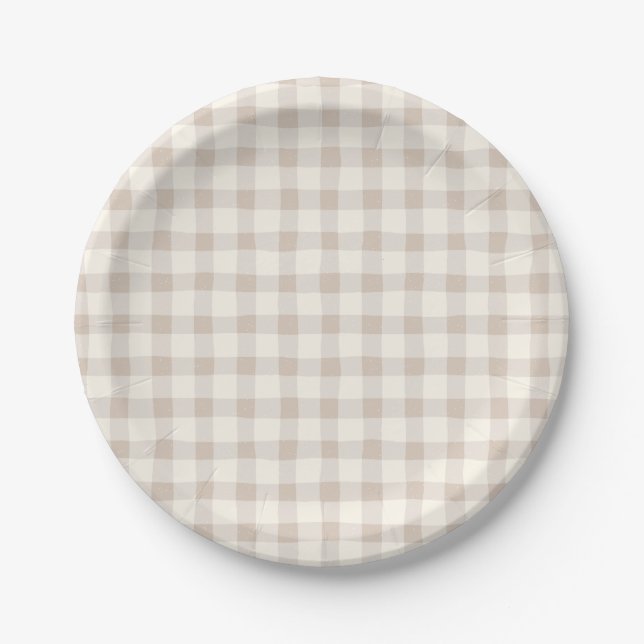 Prato De Papel Neutral Tan Gingham (Frente)