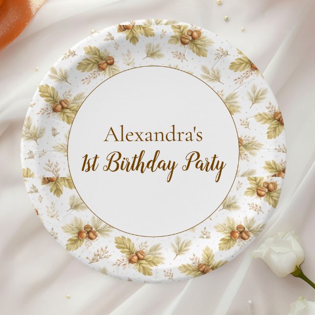 Prato De Papel Neutral Woodland Wild One Birthday (Criador carregado)