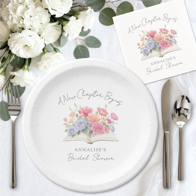 Prato De Papel New Chapter Floral Book Bridal Shower (New Chapter Floral Book Bridal Shower Paper Plates)