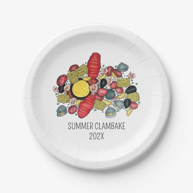 Prato De Papel New England Clambake Lobstake Boil Block Party (Frente)
